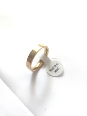 Gold Stainless Steel Love Heart Band Ring